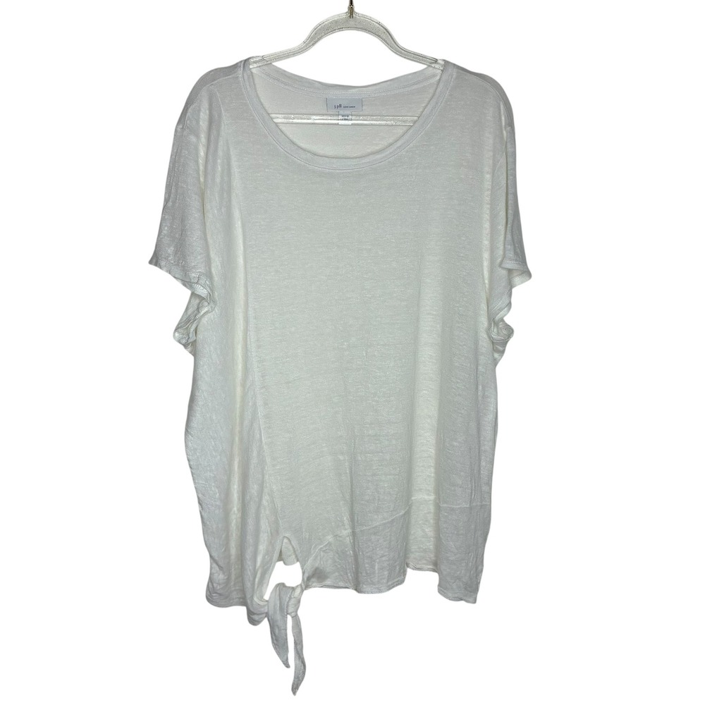J Jill Love Linen Woman XL White Linen Top Side-Tie Minimalist Preppy Bohochic